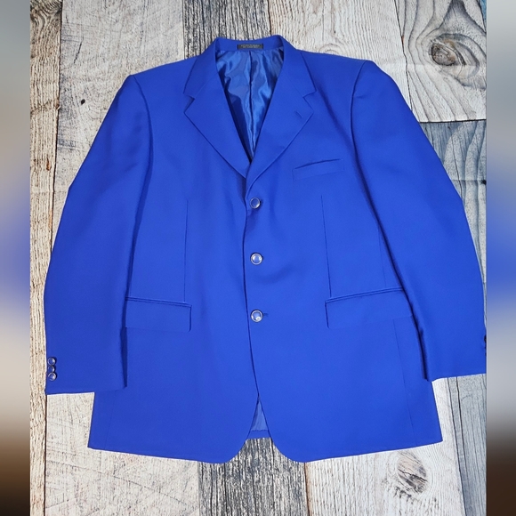 Vittorio St. Angelo Royal Blue Blazer Jacket Men's Size 46L Metal Buttons